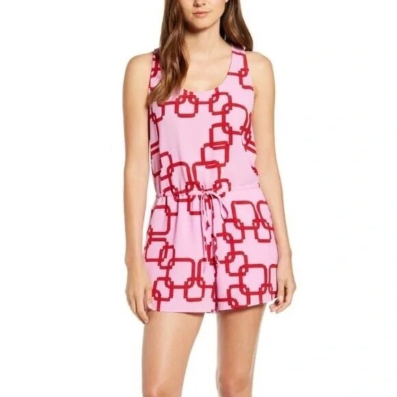 Gibson Pants - Gibson Pink Chain Link Mykonos Racerback Summer Romper P1335